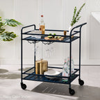 Best Choice Products 2-Tier Rolling Bar Cart Indoor/Outdoor w/ Storage Shelves, Wine Rack, Lockable Wheels - Brown