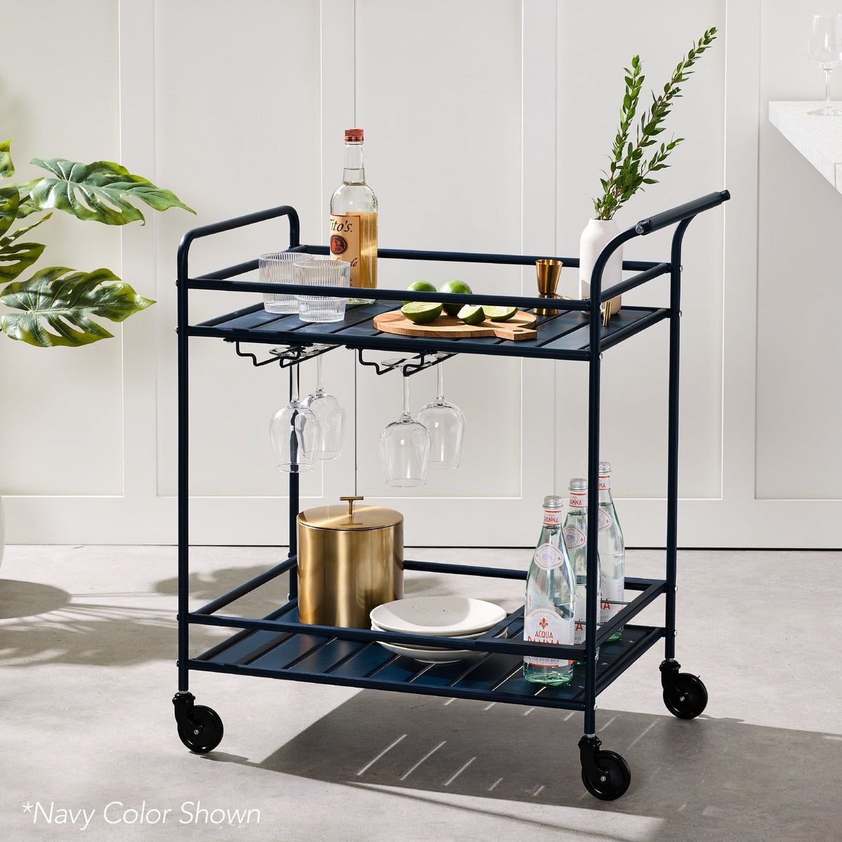 Best Choice Products 2-Tier Rolling Bar Cart Indoor/Outdoor w/ Storage Shelves, Wine Rack, Lockable Wheels - Brown