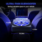 1200W Car Subwoofer with APP Control and Colour Light, 10'' 12V Slim Under Seat Powered Car Subwoofer w/Built-in Amplifier & Hi/Lo Input Bass Speaker