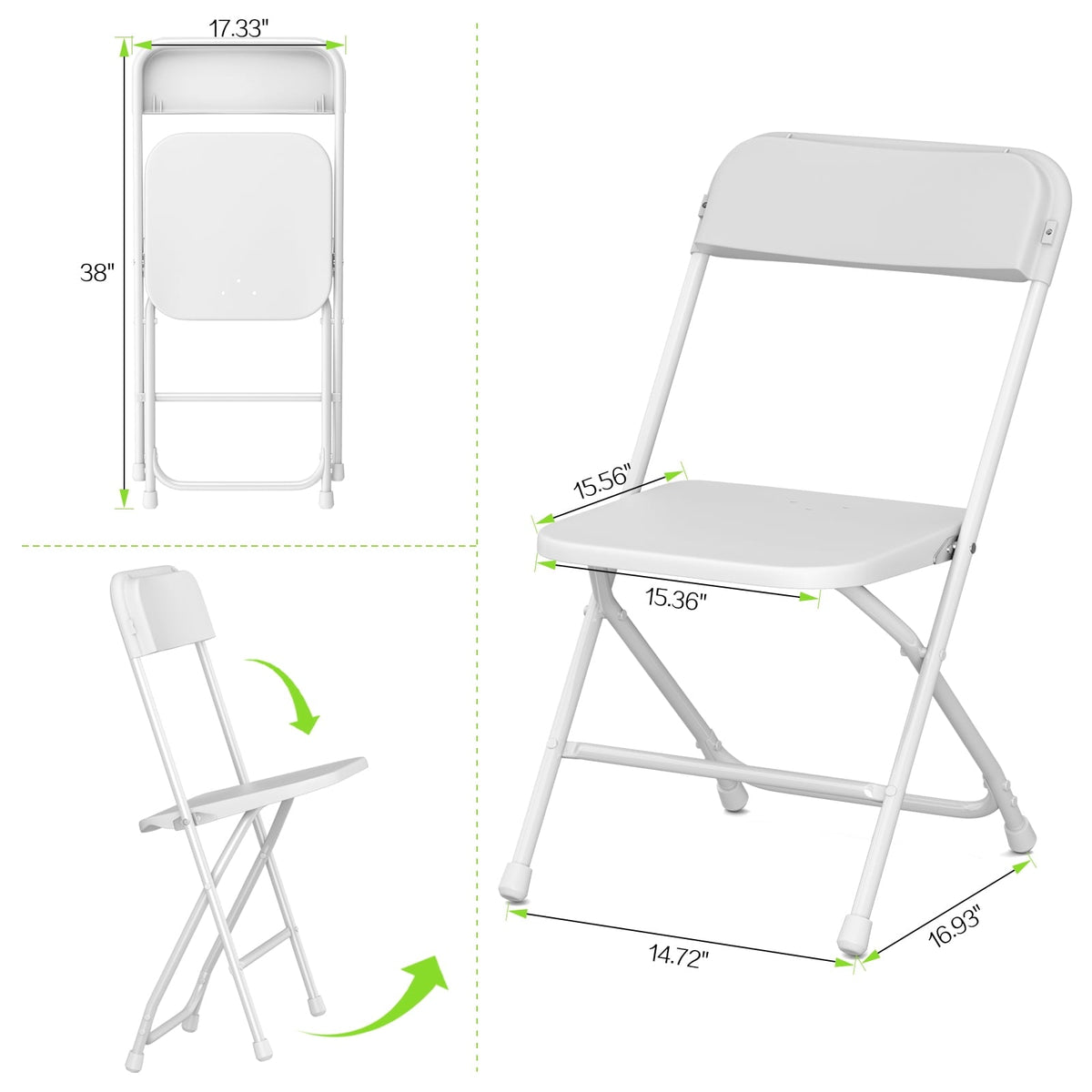 Capri White Plastic Folding Chair 10 Pack with Steel Frame, Hold up to 350 lbs, Indoor Outdoor Portable Stackable Event Chair Commercial Seat for