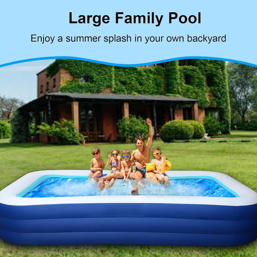 BN-LINK Inflatable Pool for Kids and Adults, 118" X 68" X 22" Oversized Thickened Family Swimming Pool for Toddlers, Outdoor, Garden, Backyard