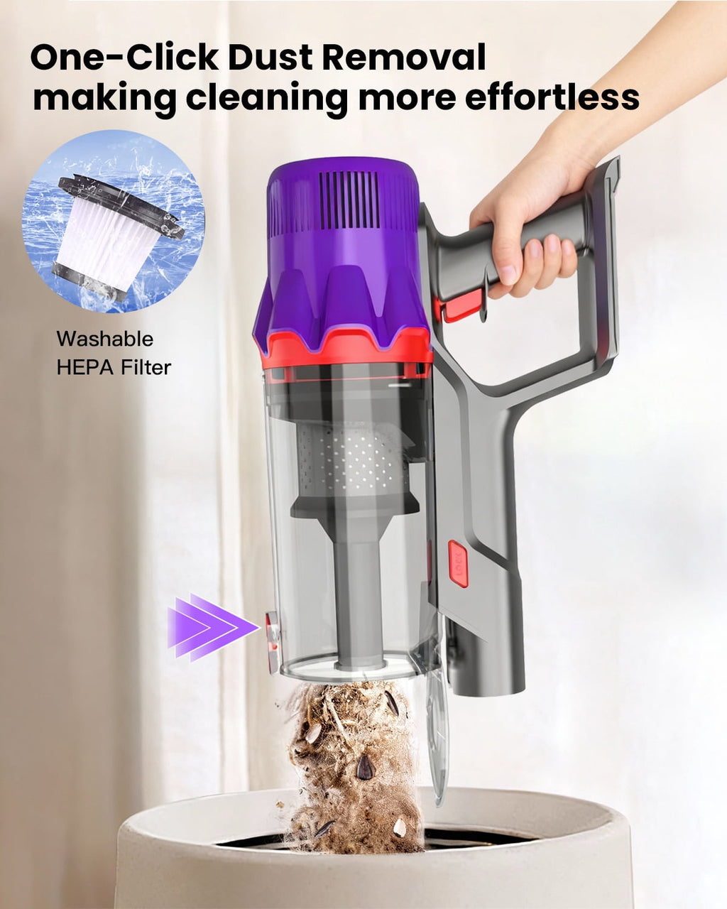 Hosaud Cordless Stick Vacuum Cleaner 45KPA Strong Suction 50Mins Lightweight for Pet Hair Home Hard Floor