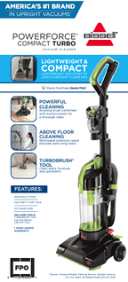 BISSELL PowerForce Compact Turbo, Bagless, Upright Vacuum, Powerful Suction, East Empty Dirt Tank, Lightweight, High Reach Wand, 2690, Green & Black