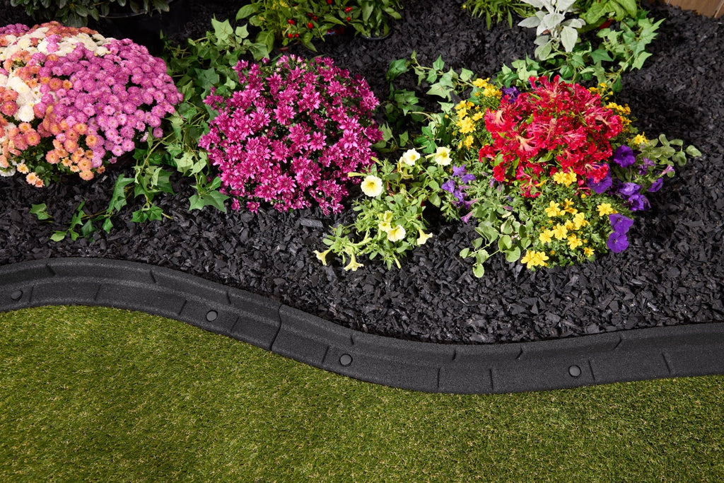 GroundSmart Roman Brick Landscape Edging, 4' Black Rubber Garden Edging Border, 6 pack