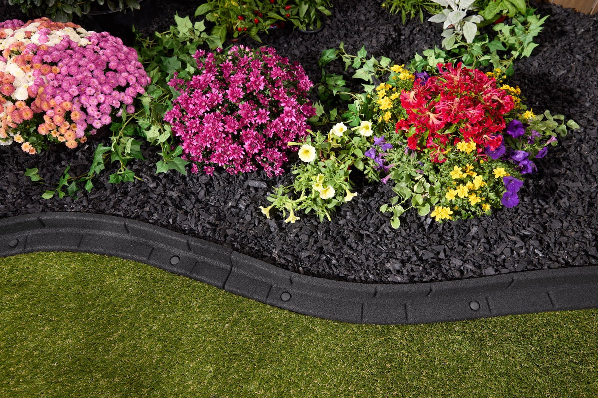 GroundSmart Roman Brick Landscape Edging, 4' Black Rubber Garden Edging Border, 6 pack