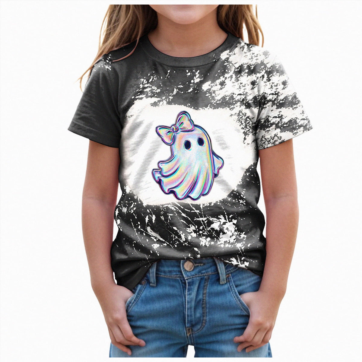 CAUYDY Halloween Ghouls Ghost Retro Girl Kids T-Shirt Graphic Tshirt Little Kids Fall Short Sleeve Tee Tops(Orange, 8-9 Y)