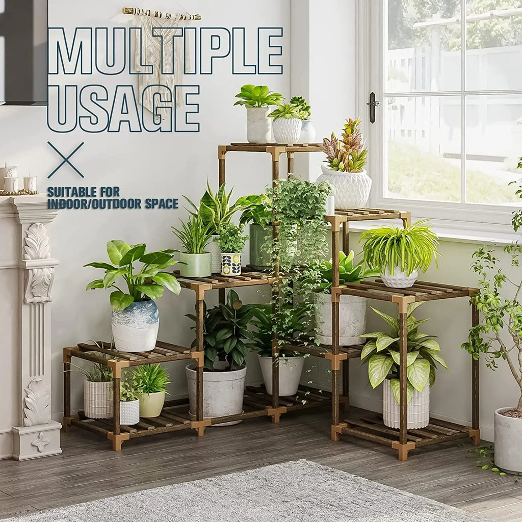 Corner Plant Stand - Indoor Wood Outdoor Plant Shelf For Multiple Plants