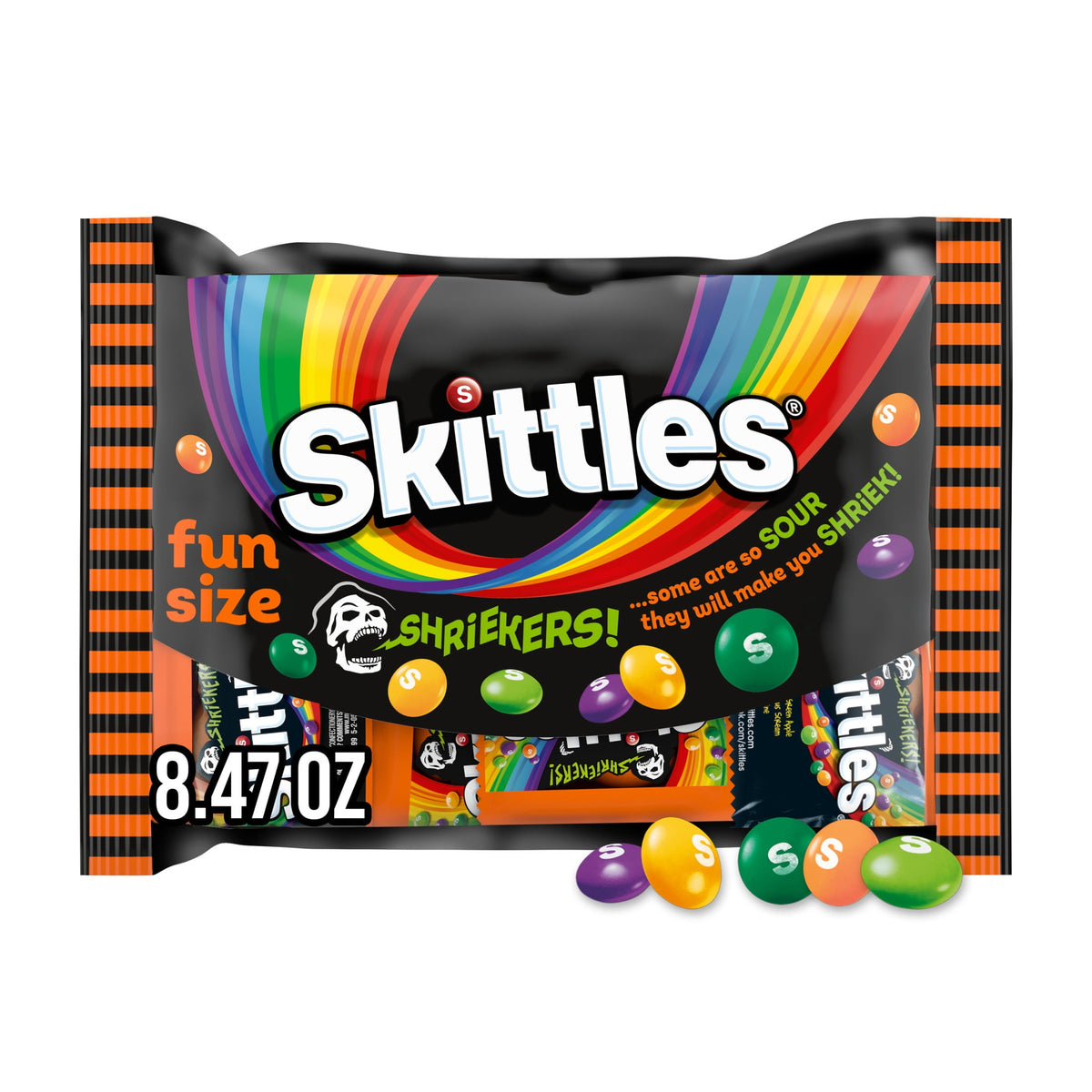 Skittles Shriekers Sour Fun Size Halloween Chewy Candy - 8.47 oz Bag