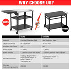 PARGRILL Three-Shelf Outdoor Grill Prep Utility Cart with Foldable Side Table, 46.6" x 20", 4 Lockable Casters，200 LBS