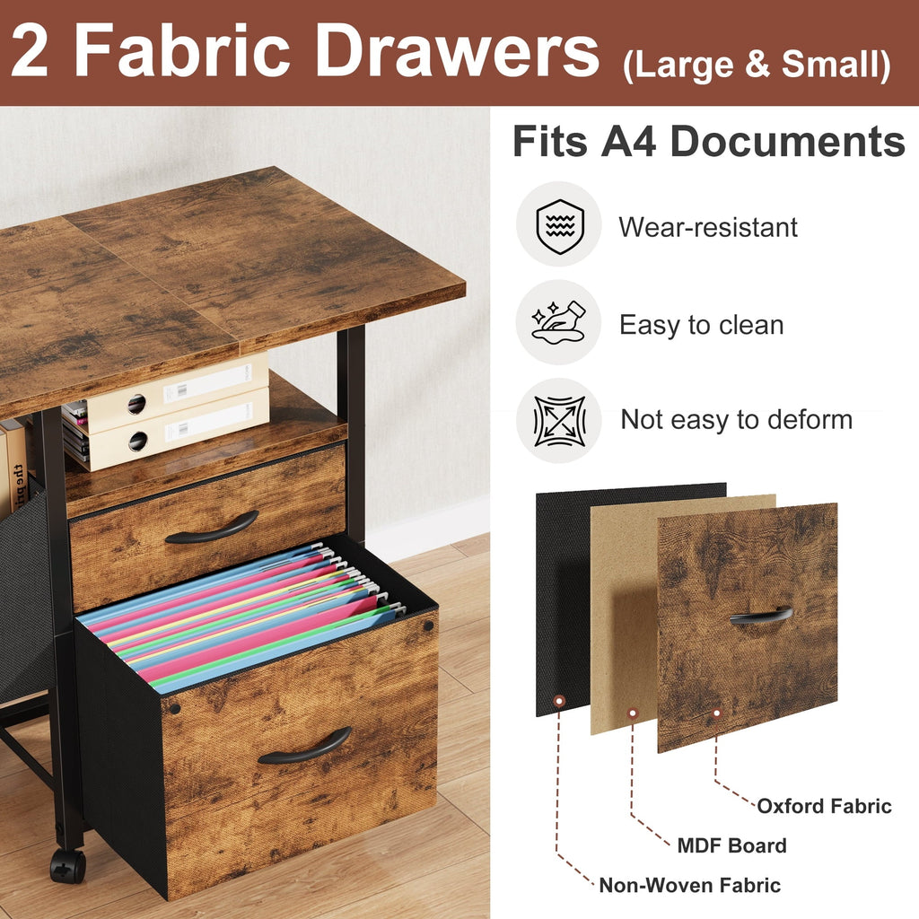 HIGDBFE File Cabinets with 2 Drawers, Rolling Fabric Filing Cabinet with 24'' Large Tabletop, Printer Stand for Home Office, Fits A4/Letter Size