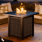 Walsunny 28" Propane Fire Pit Table 50,000 BTU Steel Gas Fire Pit with Removable Lid & Waterproof Cover and Tables