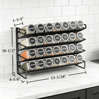 PLUMEBAY Spice Rack Organizer with 28 Jars, Black – Countertop or Wall Mount