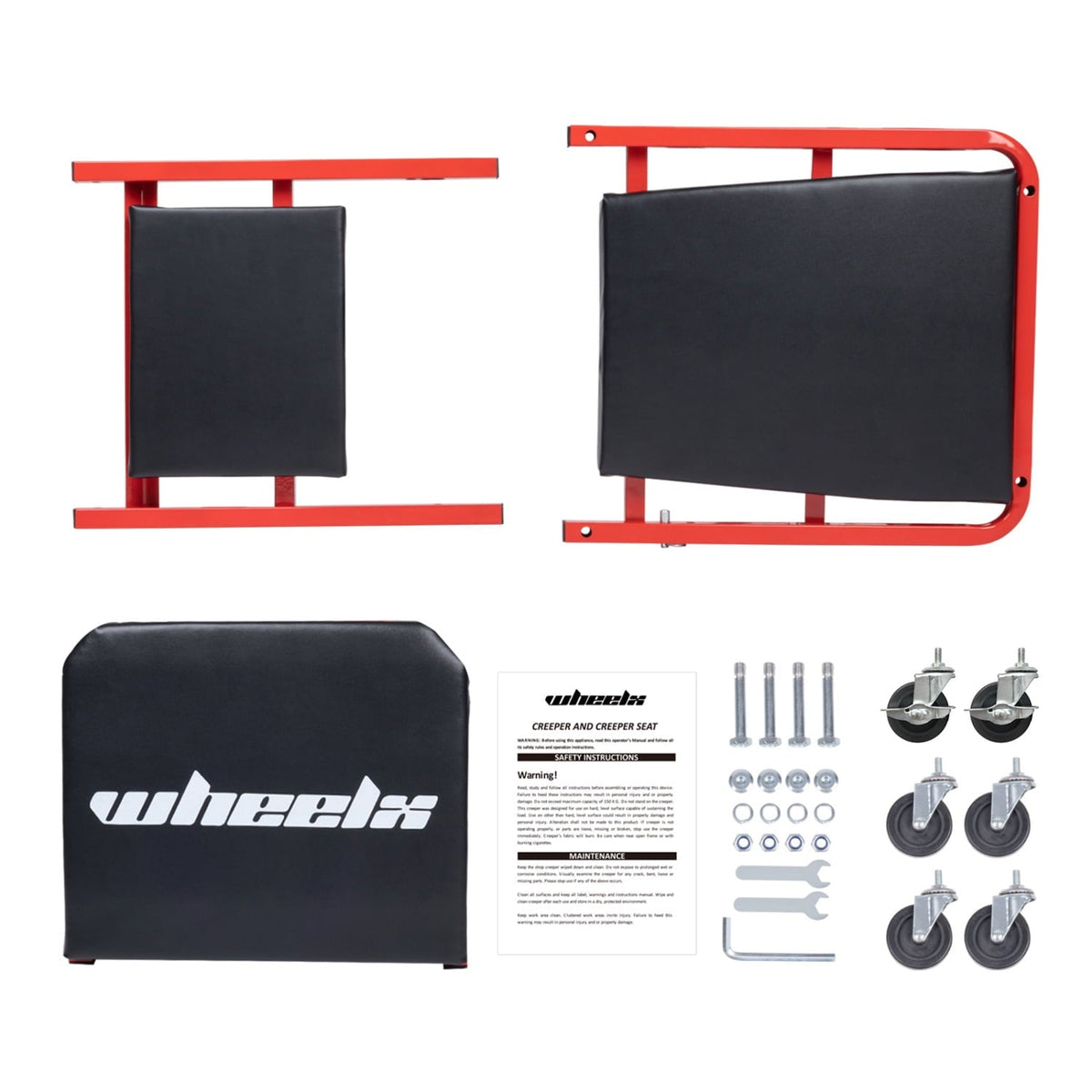 WheelX Mechanic Creeper 36 inches 2-in-1 Z Seat with Brake,340 lbs Capacity,Foldable Garage Chair Adjustable Rolling Folding Lay Down/Sit Car Repair