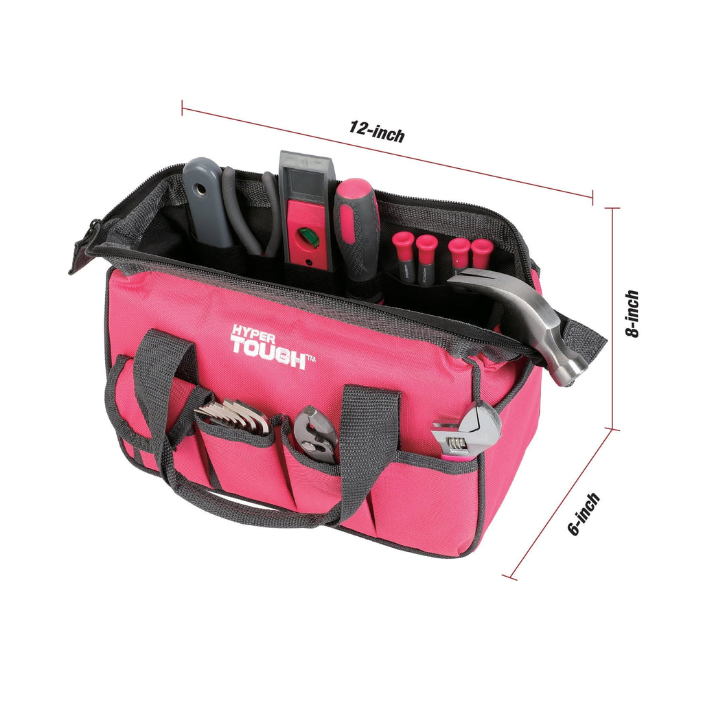 Hyper Tough 89-Piece Household Tool Set with 12-Pocket Zip-Up Tool Bag, Pink