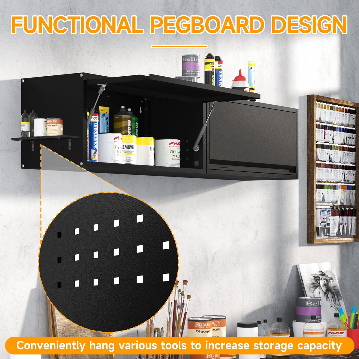 Metal Garage Wall Cabinet with Doors Side with Holes,Wall Mounted Metal Storage Cabinet with Up-Flip Door ,Garage Storage Cabinet for Garage