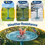 SPECSTAR Bird Bath, Polyresin Antique Outdoor Blue Garden Birdbath and Solar Powered Round Pond Fountain Combo Set