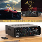 Sunbuck 2000W Bluetooth 5.0 HiFi Stereo Receiver, Karaoke Power Amplifier with FM USB SD AUX Remote, Home Theater Audio System for Speakers