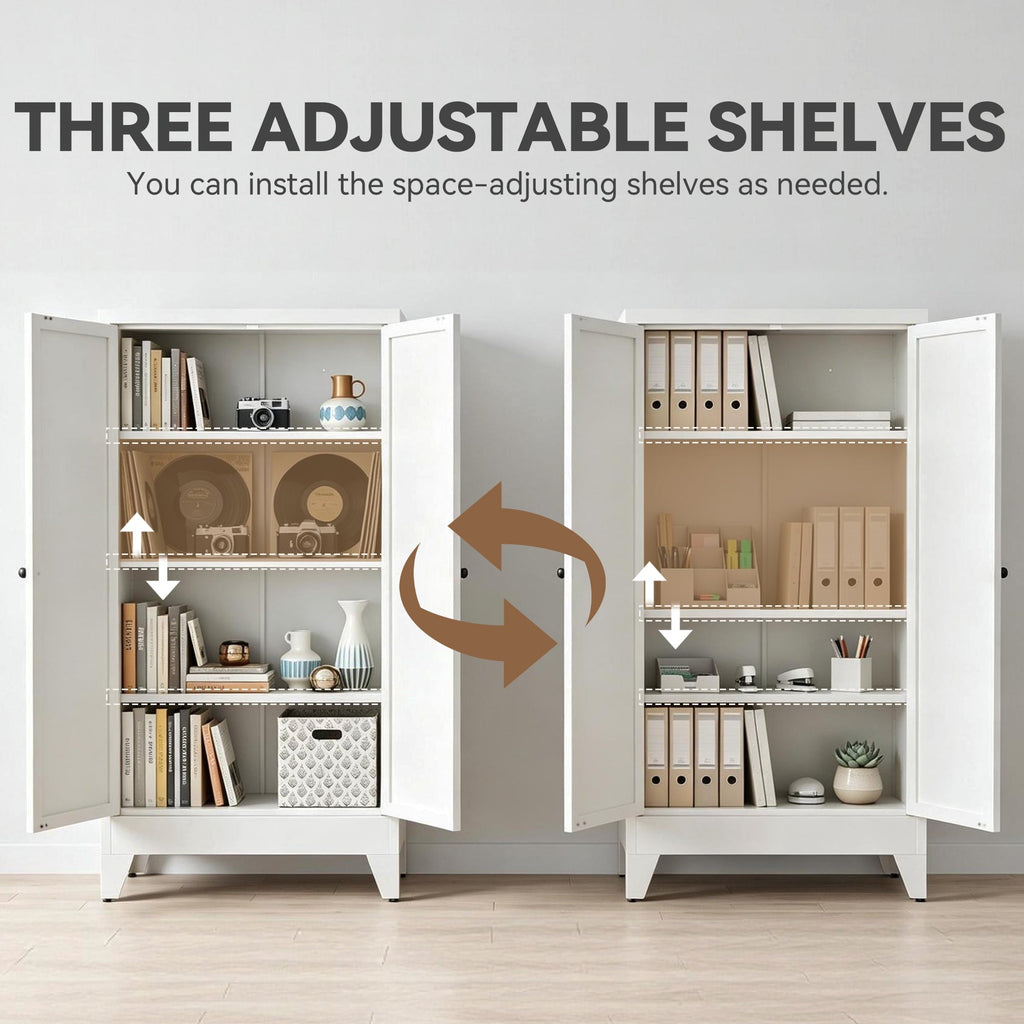 Glyxxen 47" Kitchen Pantry Cabinet, Metal Storage Cabinet, Modern Tall Steel Pantry Cupboard with 2 Doors and Adjustable Shelves for Kitchen Garage
