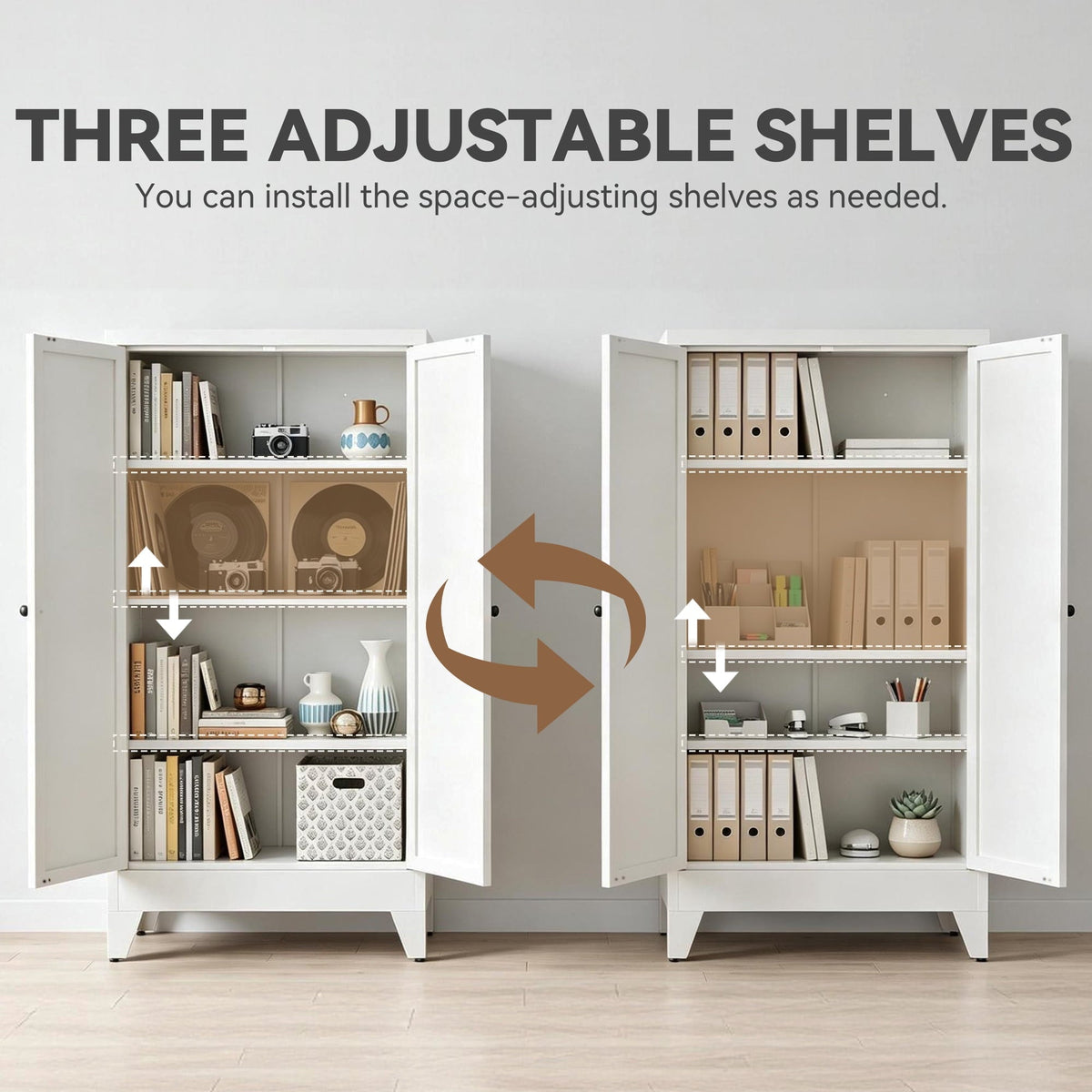 Glyxxen 47" Kitchen Pantry Cabinet, Metal Storage Cabinet, Modern Tall Steel Pantry Cupboard with 2 Doors and Adjustable Shelves for Kitchen Garage