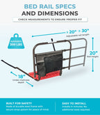 Stander Wonder EZ Adjust Bed Rail, Non-Pivoting Adjustable Bed Rail for Seniors and Safety Railing with Organizer Pouch, ASTM Safety Approved, Black