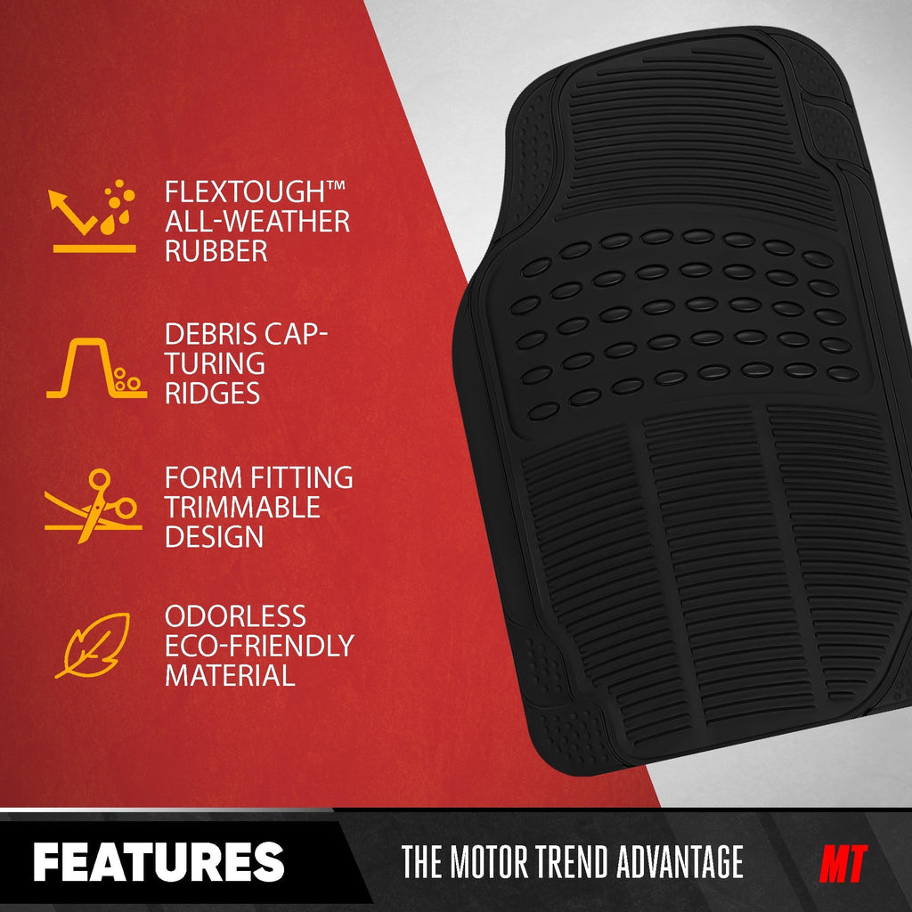 BDK ProLiner 4PC Set Car Floor Mats for Car SUV Van 3 Rows, All Weather Full Set Heavy Duty Black