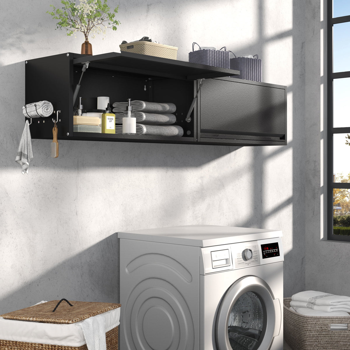 Metal Garage Wall Cabinet with Doors Side with Holes,Wall Mounted Metal Storage Cabinet with Up-Flip Door ,Garage Storage Cabinet for Garage