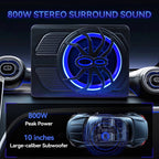 1200W Car Subwoofer with APP Control and Colour Light, 10'' 12V Slim Under Seat Powered Car Subwoofer w/Built-in Amplifier & Hi/Lo Input Bass Speaker