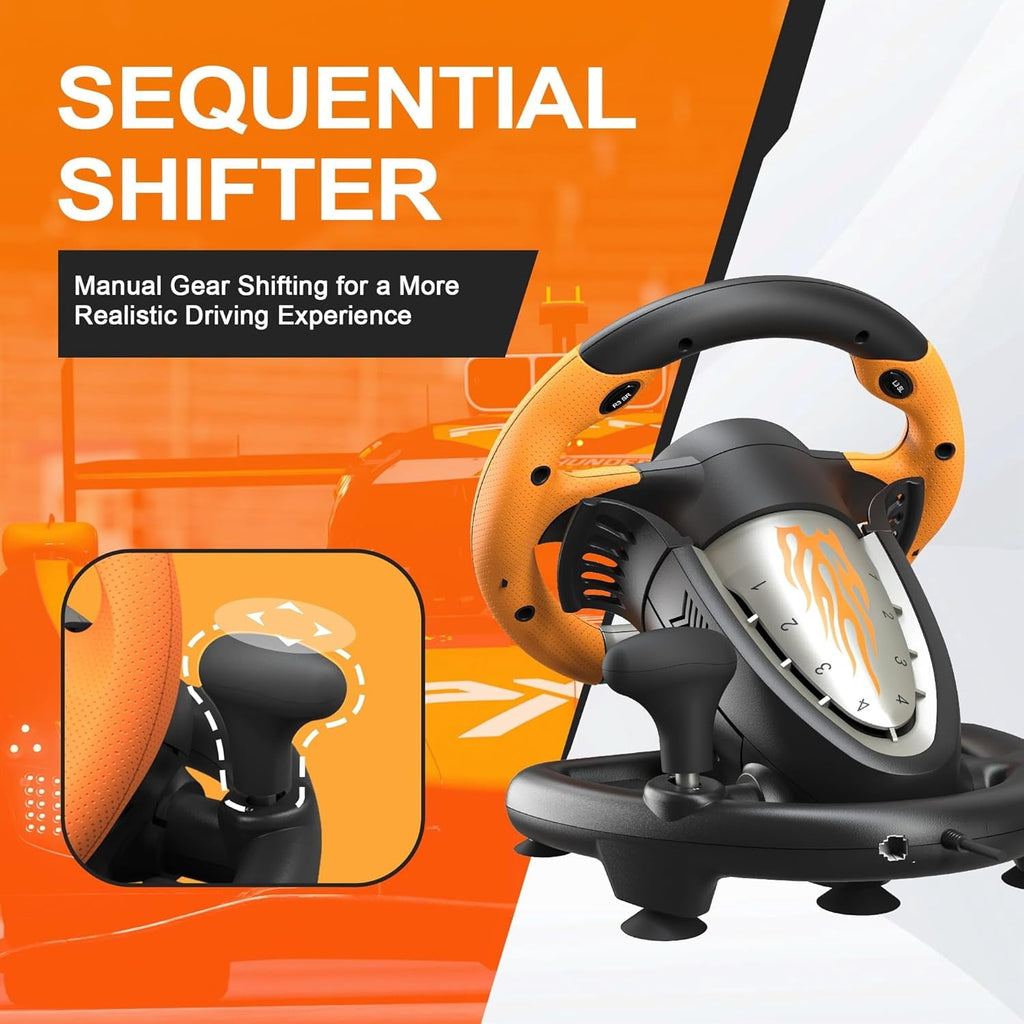 PXN V3 Racing Wheel, 180° Steering Wheel with Linear Pedals and Paddle Shifters, Compatible with Xbox Series X|S, PC, PS4 and Nintendo Switch, Orange