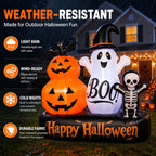 6ft Halloween Inflatable Outdoor Decorations, Lighted Pumpkin Ghost Skeleton with Bat, Built-in LED Lights, Blow Up Halloween Yard Decoration for Lawn, Porch & Party