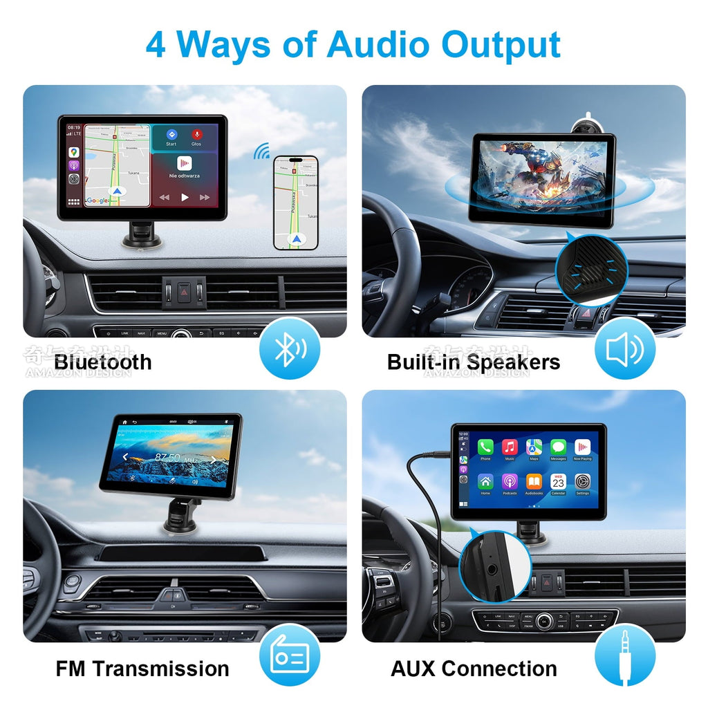 Wireless Apple Carplay Screen for Car, 7" HD Touch Screen Portable Car Stereo for Carplay & Android Auto, Pantalla Para Carros with Bluetooth, AUX