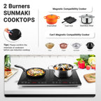Sunmaki Double Induction Cooktop Portable Electric Stove 2 Burners Electric Cooktops 1800W, 10 Temperature & Power Levels
