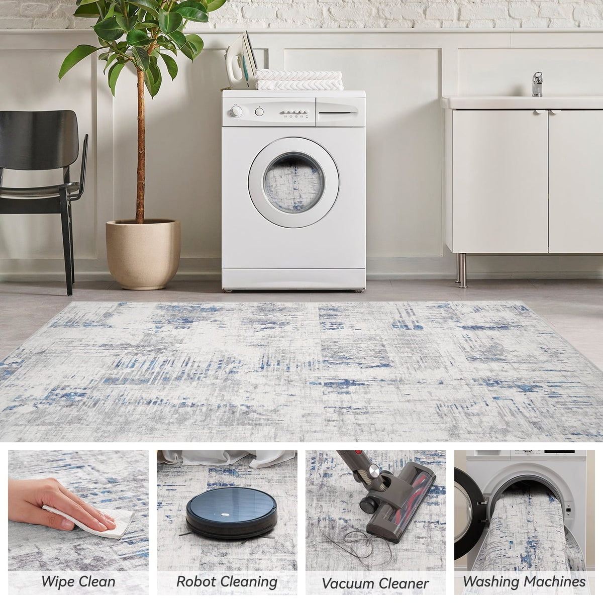 SIXHOME 5'x7' Area Rugs for Living Room Modern Abstract Area Rugs Machine Washable Rugs Soft Neutral Carpet Rugs for Bedroom Dining Room Office