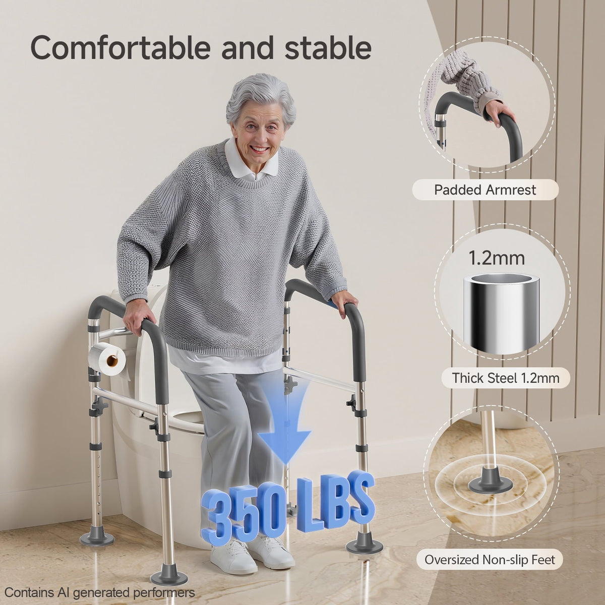Loyoda Toilet Safety Rail, Adjustable Foldable Toilet Frame with Handles for Seniors 350 lb Weight Cap