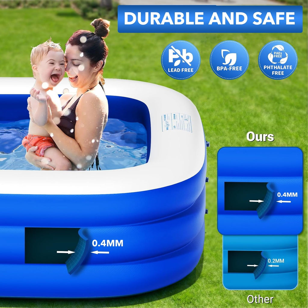 BN-LINK Inflatable Swimming Pool, 83’’ × 53’’ × 20’’ Large & Thickened Family Swimming Pool for Garden, Outdoor, Backyard, Suitable for Adults and