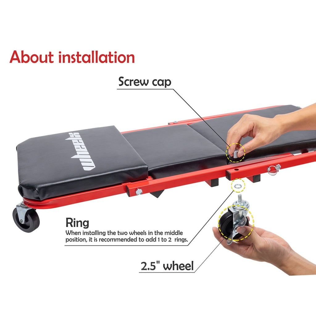 WheelX Mechanic Creeper 36 inches 2-in-1 Z Seat with Brake,340 lbs Capacity,Foldable Garage Chair Adjustable Rolling Folding Lay Down/Sit Car Repair