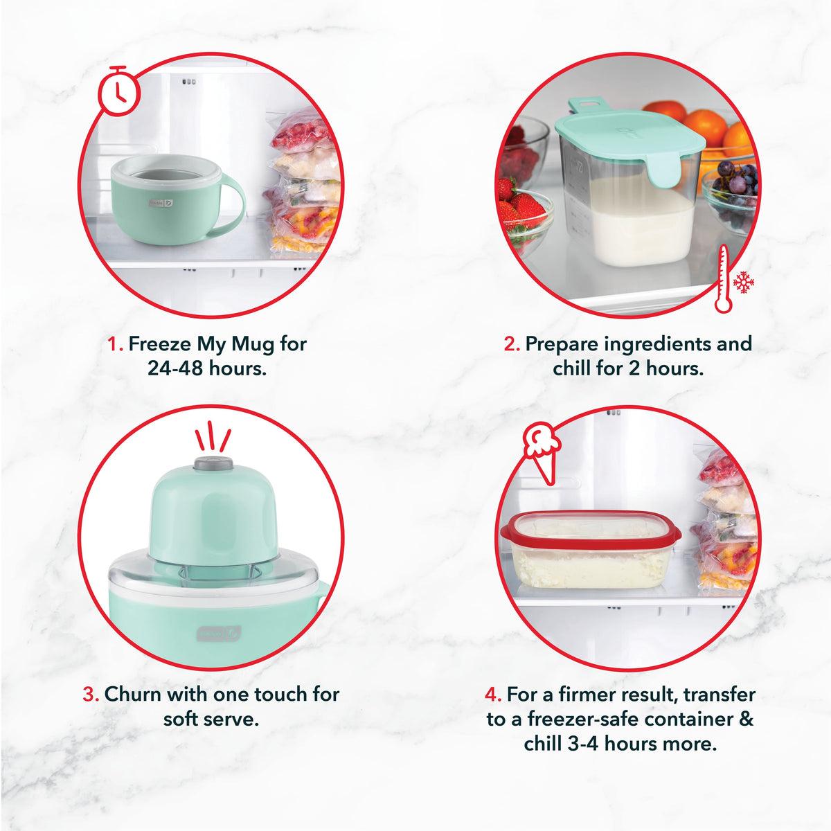 Dash My Mug Ice Cream Maker Personal Size 1 Cup Soft Serve Aqua