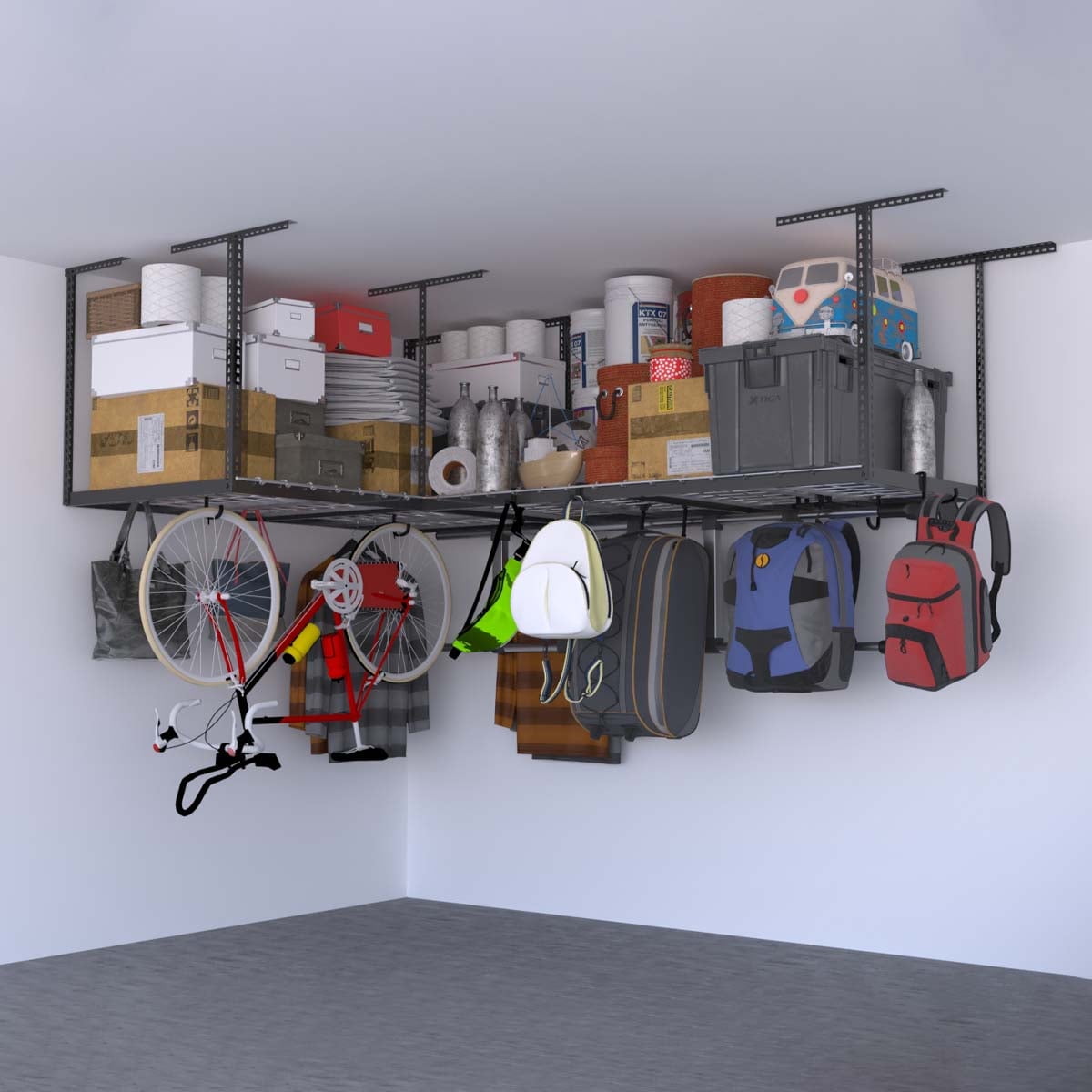 2-Pack) MonsterRAX 4x8 Overhead Garage Storage Rack - 500 lb Capacity - Adjustable Ceiling Racks