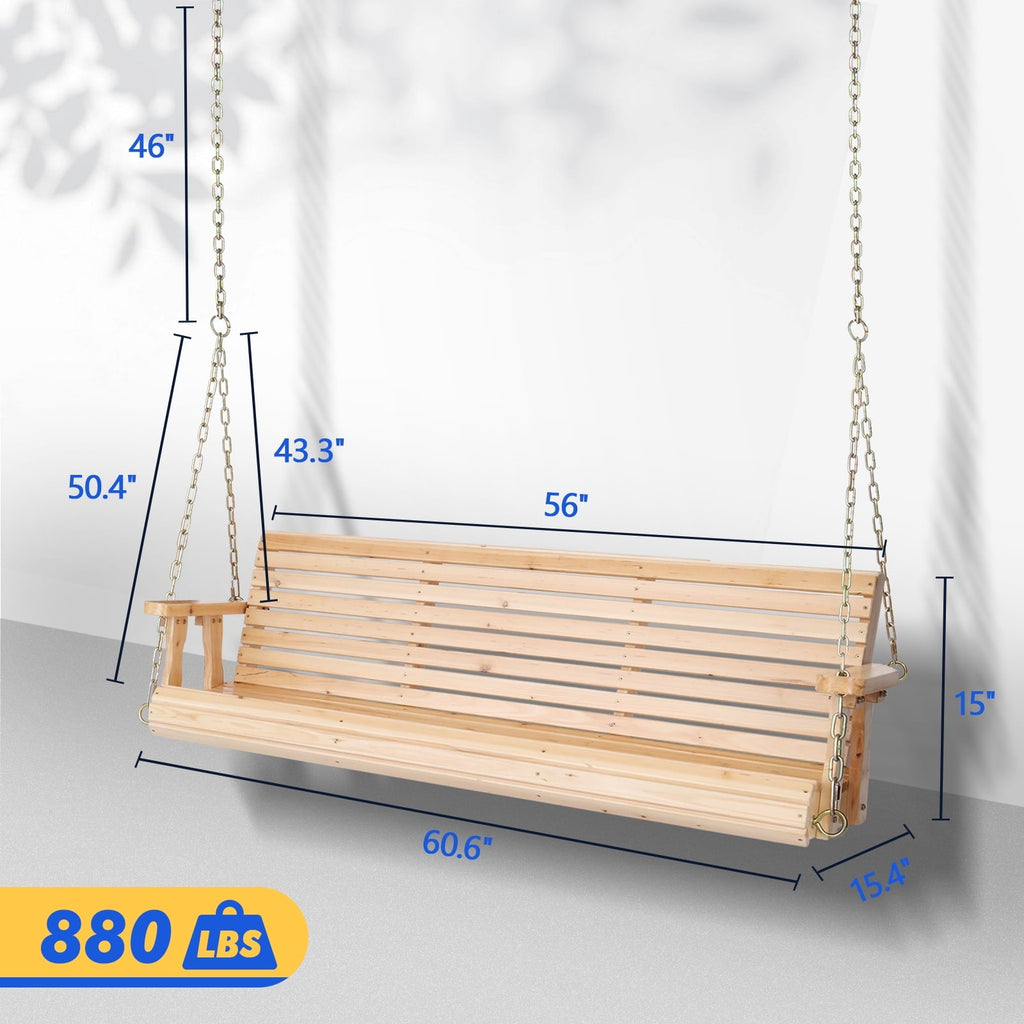 Ktaxon 5FT Patio Porch Swing, Heavy Duty 880lbs Capacity Wooden Bench with Hanging Chains
