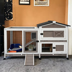 Aivituvin Rabbit Hutch Bunny Cage Outdoor & Indoor with Wheels, Two Layer Guinea Pig House with Pull Out Tray, Chew-Proof Ramp, Waterproof Roof
