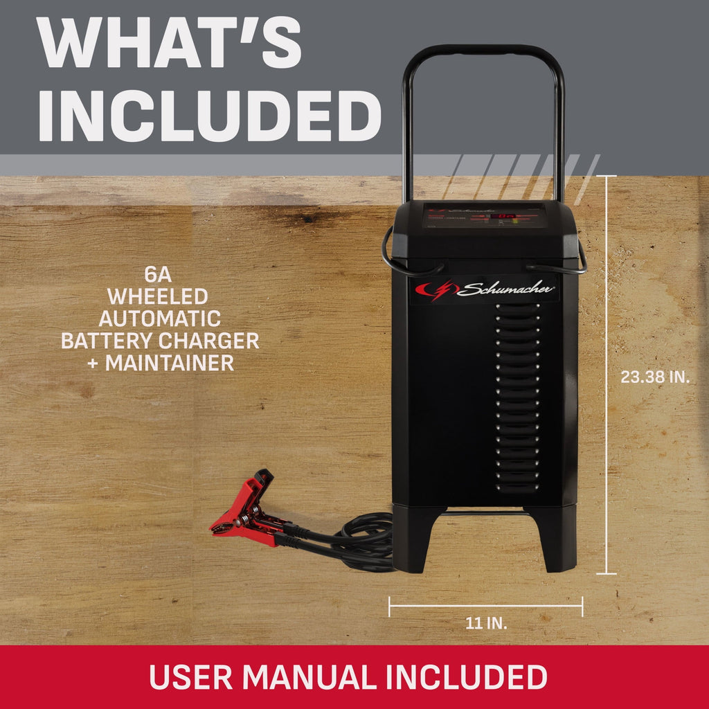 Schumacher Electric Wheeled Automatic 6A Car Battery Charger & Maintainer, 200A Engine Starter, 40A Boost, 6/12V Sport, Auto, Marine Batteries, SC1696