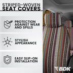 BDK Saddle Blanket Car Seat Covers Front and Rear Set, Woven, Baja Inca, 9-Piece