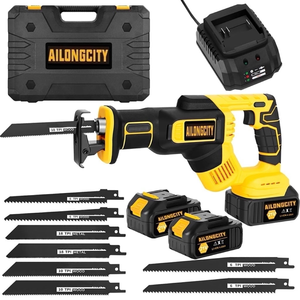 21V Brushless Reciprocating Saw,2×4.0Ah Battery Cordless Power Sawzaw 28mm 3500 SPM High-Performance Saws with 12 Saw Blades, Recíproca for Heavy