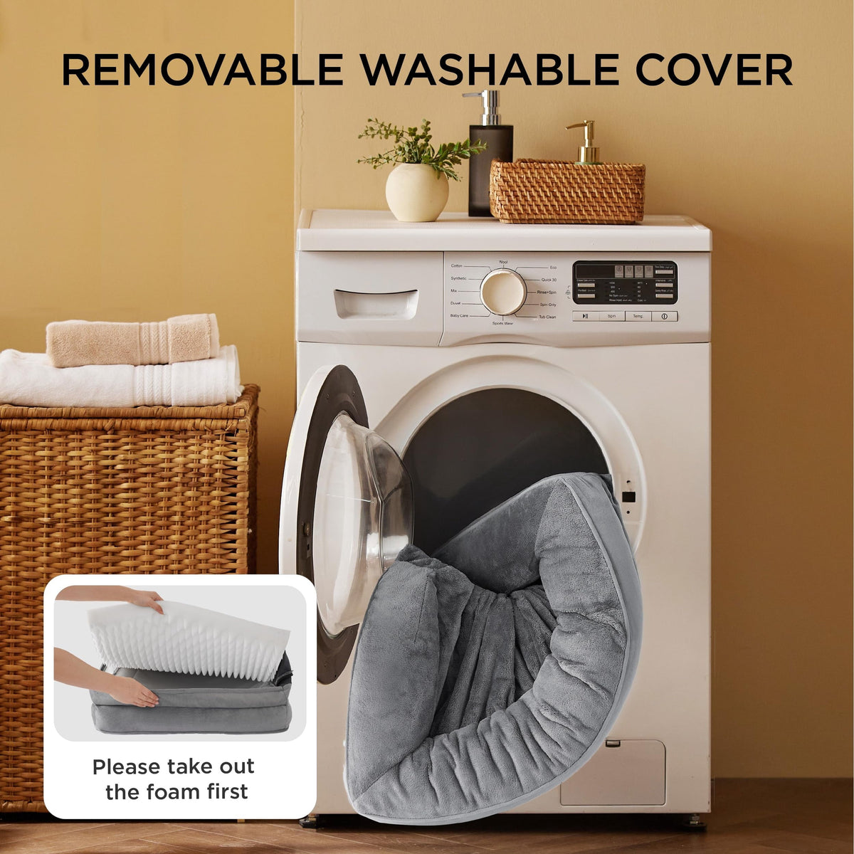 U by Bedsure Orthopedic Dog Bed for Large Dogs with Waterproof Washable Cover, Egg Crate Foam Dog Couch, Bolster Sides, Non-Skid, Gray, 35"