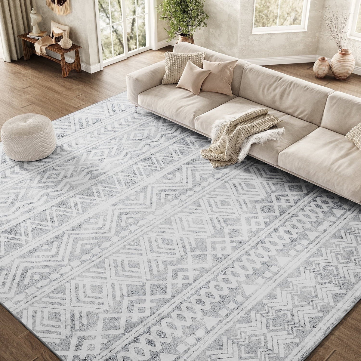 SIXHOME 5'x7' Area Rugs for Living Room Washable Rugs Boho Large Area Rug Modern Geometric Neutral Living Room Rug Carpet Soft Rugs for Bedroom