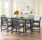 SERWALL 7-Piece HDPE Outdoor Dining Set With Umbrella Hole - Gray