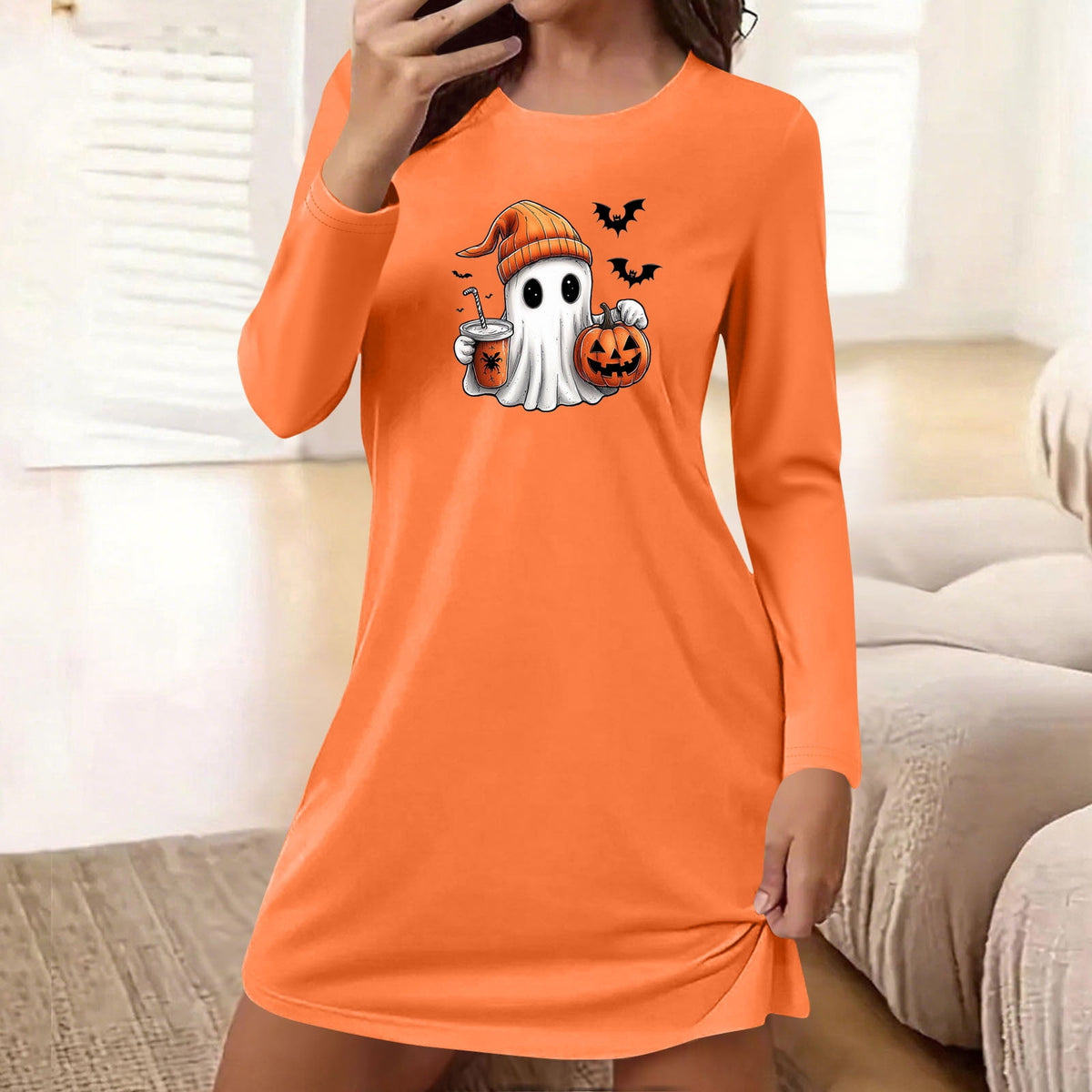 Censtreet Halloween Sleep Shirts for Women Short Sleeve Night Shirts for Sleeping Pullover Nightgown Soft Nightdress