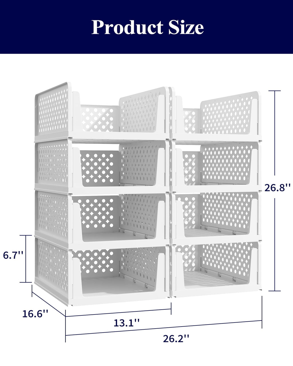 Kitsure Closet Organizers and Storage - Stackable Storage Drawers, Multi-Purpose Closet Organizer Set for Closet Storage, 8-Pack, 16.6" x 13.1" x