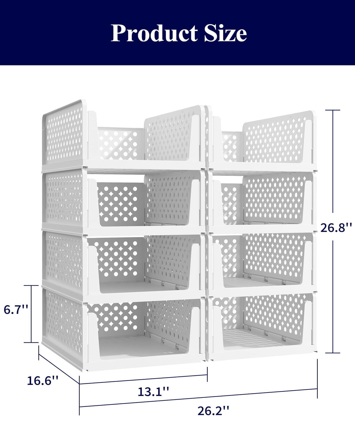Kitsure Closet Organizers and Storage - Stackable Storage Drawers, Multi-Purpose Closet Organizer Set for Closet Storage, 8-Pack, 16.6" x 13.1" x
