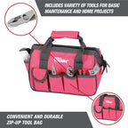 Hyper Tough 89-Piece Household Tool Set with 12-Pocket Zip-Up Tool Bag, Pink