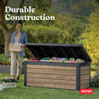 Keter Eastwood 150 Gallon Durable Resin Outdoor Deck Box Storage Organization, Ashwood